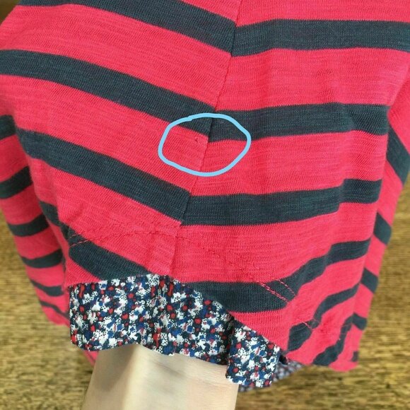 Anthropologie Postmark Henley Top Womens S Striped Floral Trim Roll Tab Sleeves - Picture 8 of 12